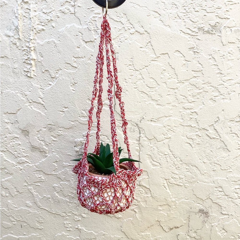 Plant Hangers Handmade Mini Red White Holiday Crochet Cotton